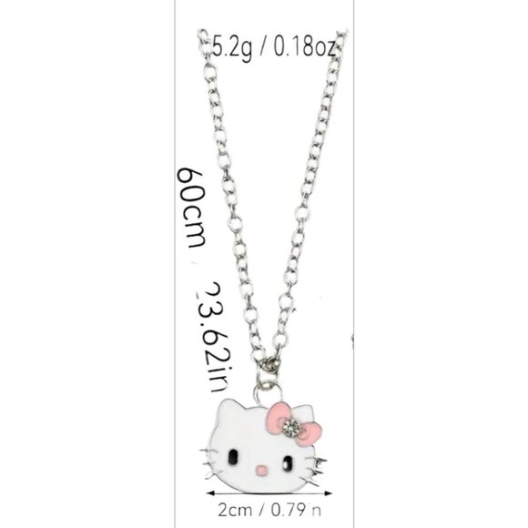 NEW - HELLO KITTY ZINC ALLOY & RHINESTONE SILVER/PINK NECKLACE 24 IN - Picture 3 of 4